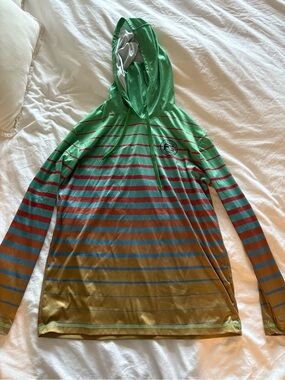 FloGrown Striped Hooded Fishing Sun Shirt in Green, Red, Blue, Brown